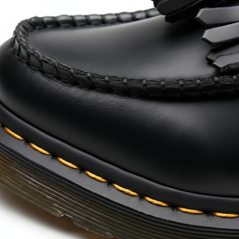Mocassin En Cuir Véritable Noir À Glands Et Frange Surpiqure Jaune – Image 6