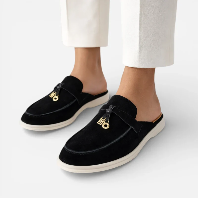 Mocassin Ouvert En Daim Noir – Image 4