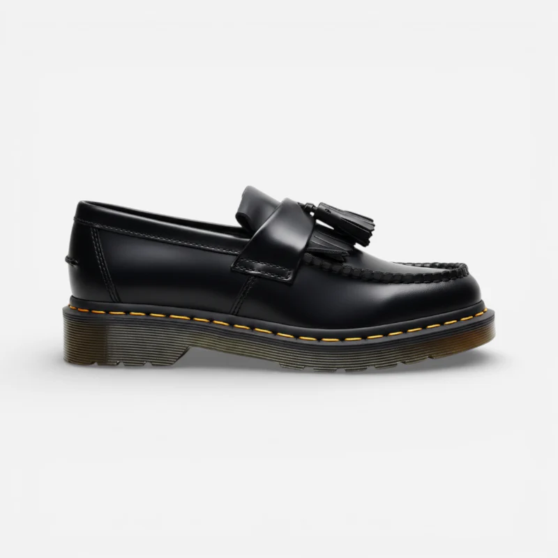 Mocassin En Cuir Véritable Noir À Glands Et Frange Surpiqure Jaune – Image 3