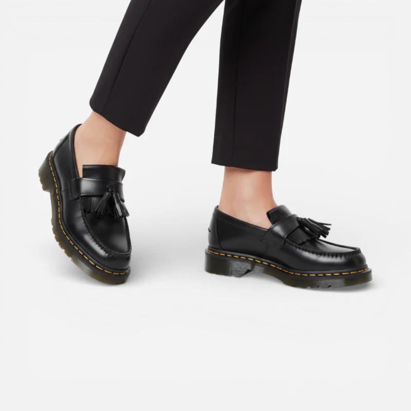 Mocassin En Cuir Véritable Noir À Glands Et Frange Surpiqure Jaune – Image 7