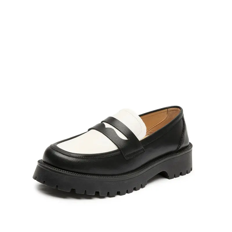 Mocassin Femme Compensé Rétro Cuir - Noir & Blanc – Image 2