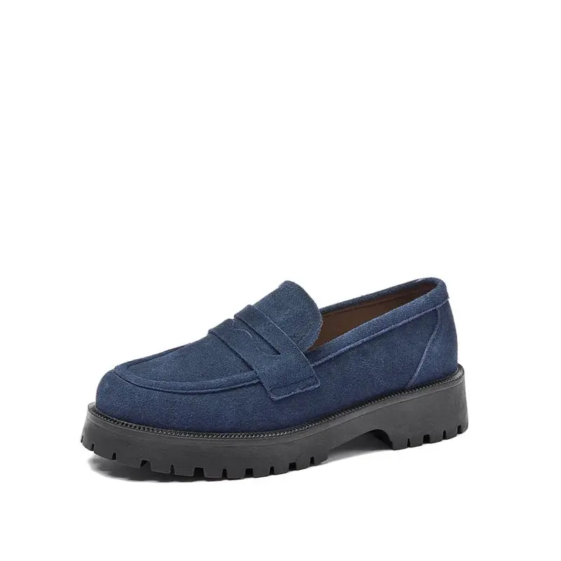 Mocassin Femme Compensé Rétro Daim - Bleu – Image 2