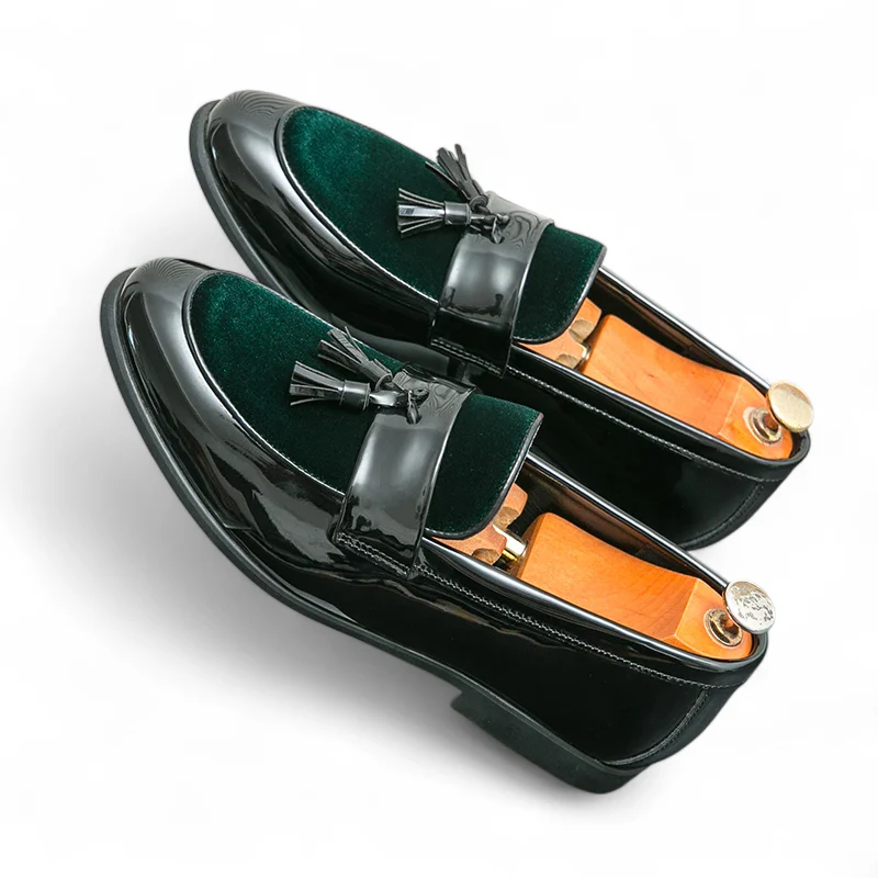 Mocassin Cuir Noir Et Vert Vernis Homme – Image 7