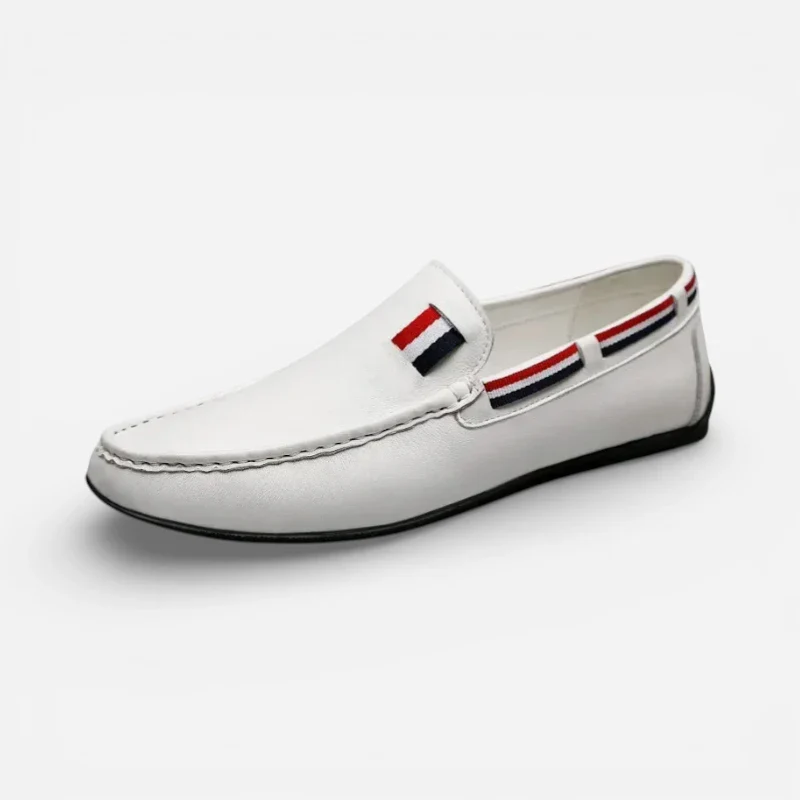 Mocassin Blanc En Cuir Drapeau Français Pour Homme – Image 2