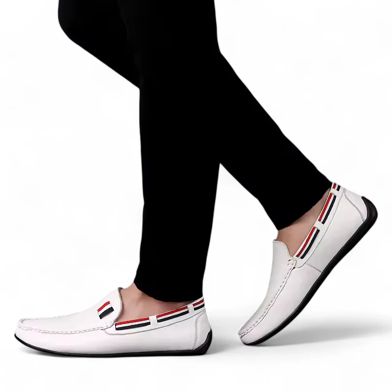 Mocassin Blanc En Cuir Drapeau Français Pour Homme – Image 4