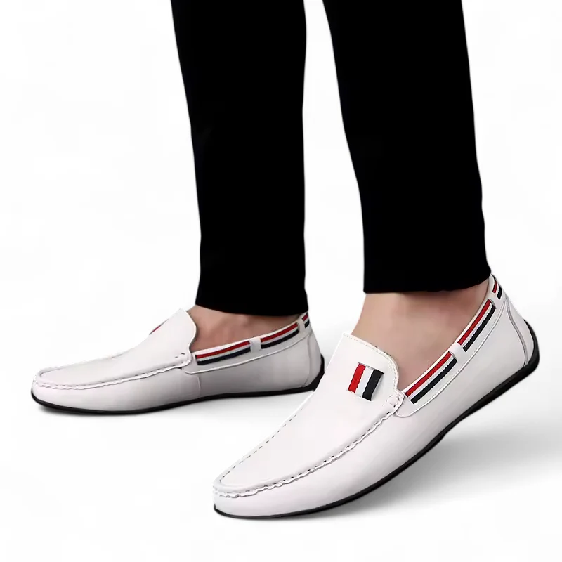 Mocassin Blanc En Cuir Drapeau Français Pour Homme – Image 3