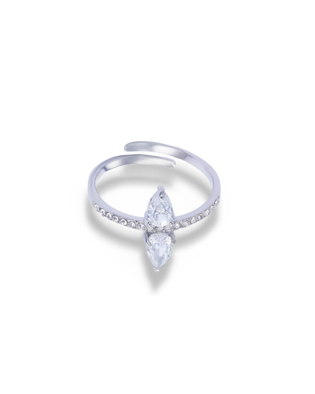 BAGUE REGLABLE AVEC ZIRCONIUM OVAL EN ACIER INOXYDABLE ARGENTÉ – Image 2