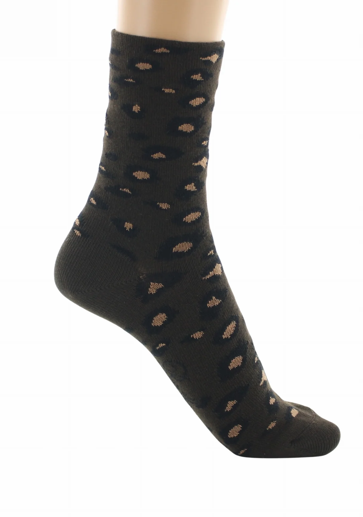Chaussettes femme Berthe motif Léopard Marron – Image 2