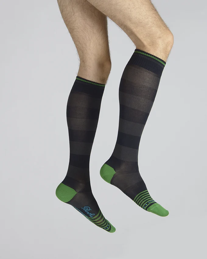 Chaussettes hautes homme à grosses rayures Marine/Gris – Image 2