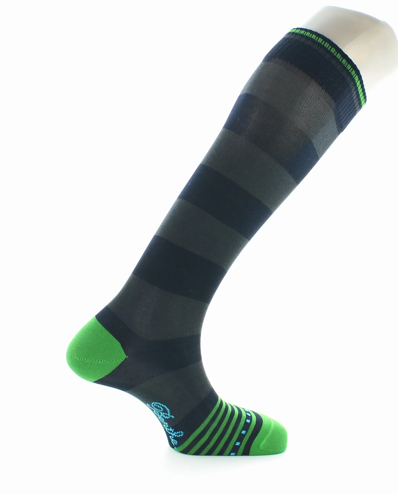 Chaussettes hautes homme à grosses rayures Marine/Gris – Image 3
