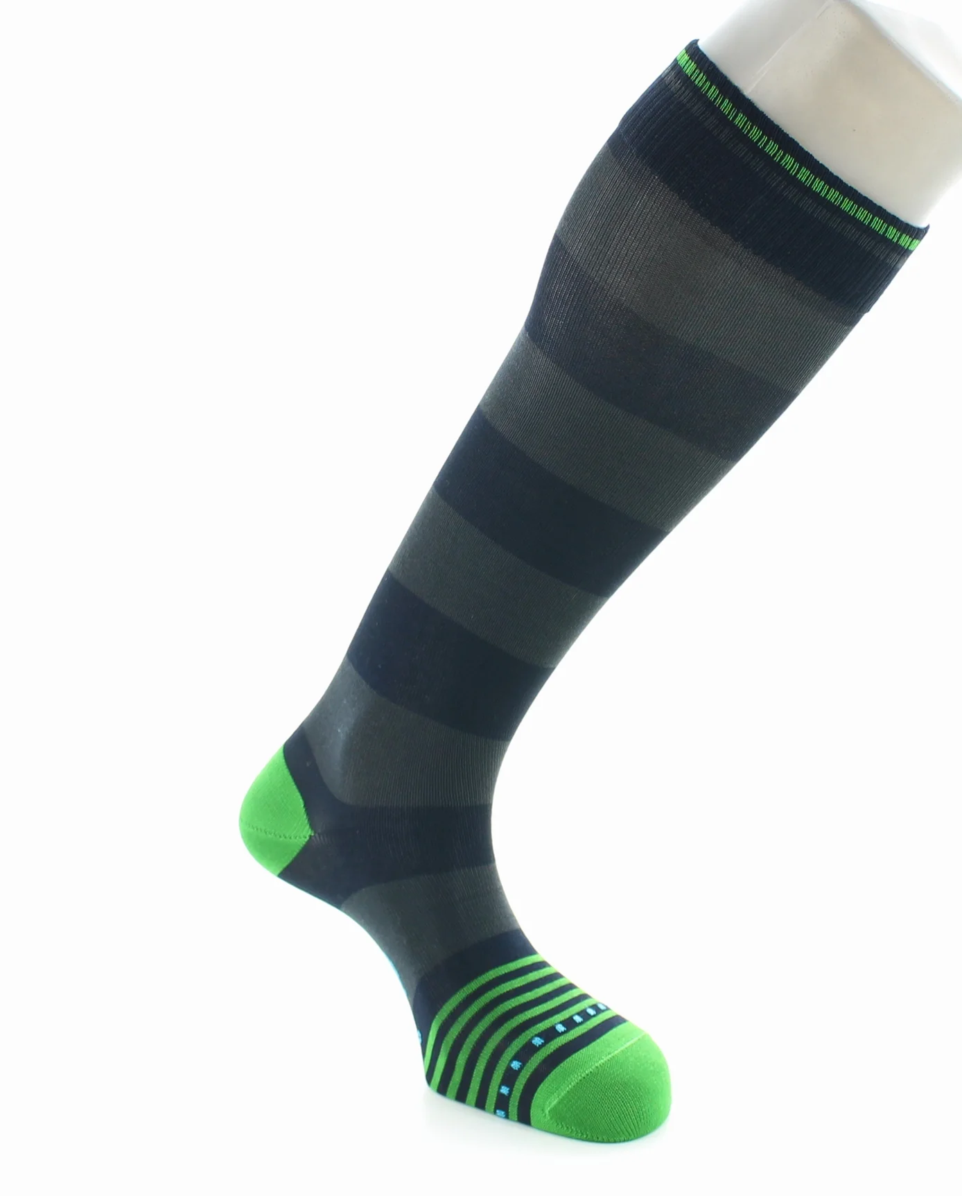 Chaussettes hautes homme à grosses rayures Marine/Gris – Image 4