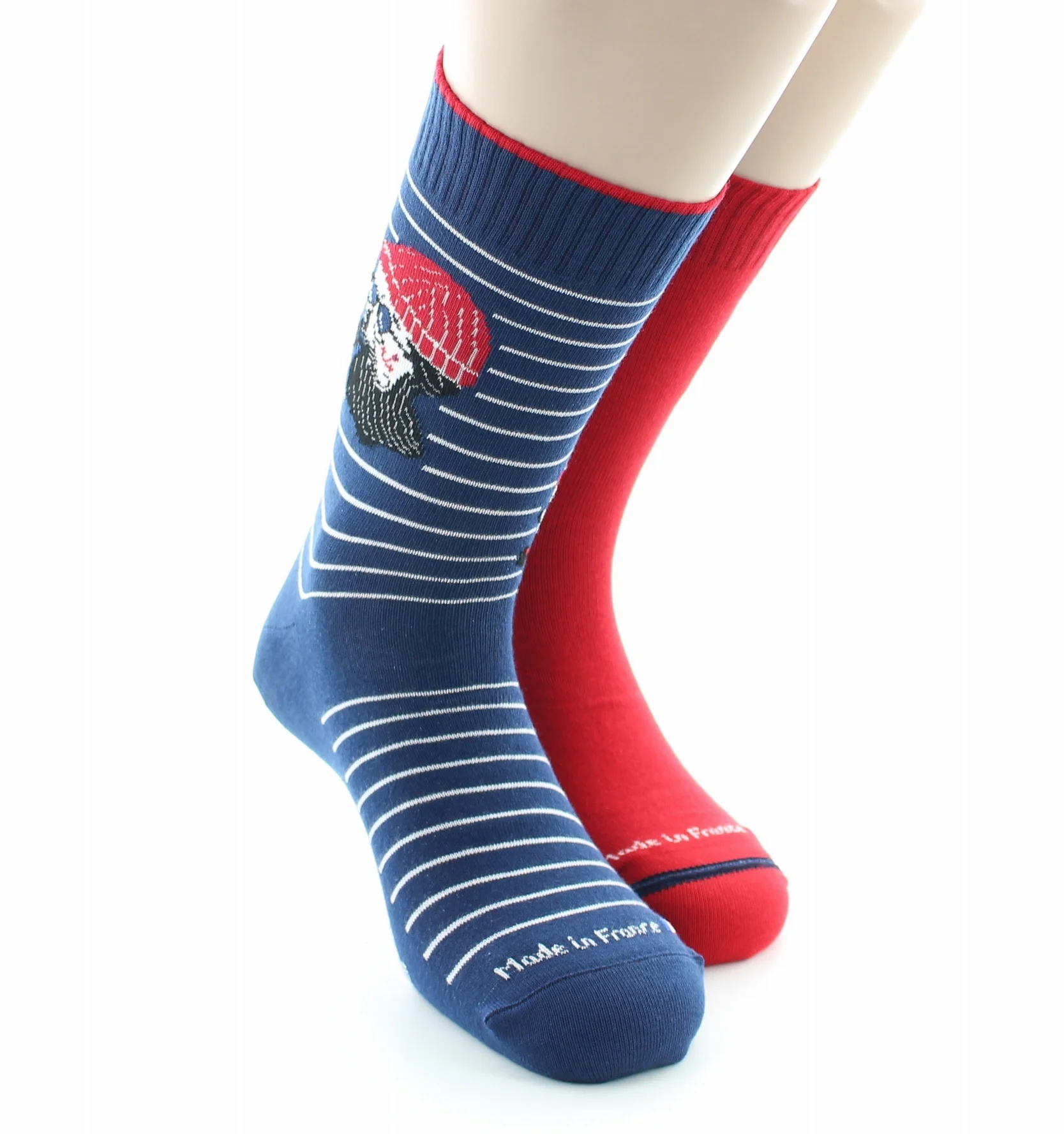 Chaussettes réversibles homme Corsaire en coton Marine/Rouge – Image 3