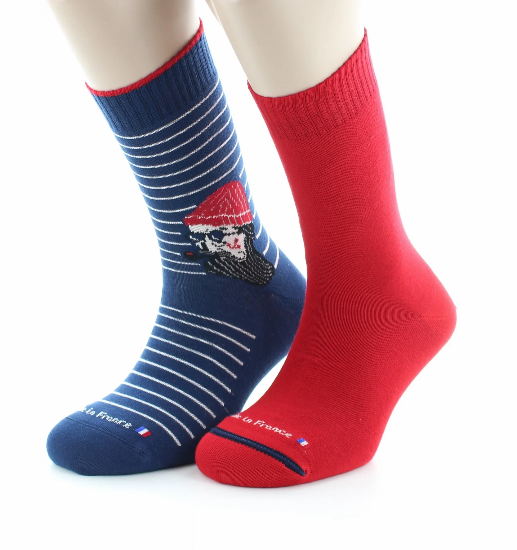Chaussettes réversibles homme Corsaire en coton Marine/Rouge – Image 4
