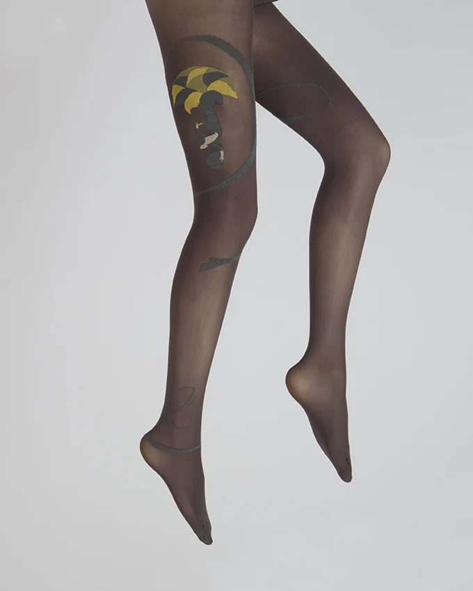 Collant danseuse gris et jaune fond prune – Image 2
