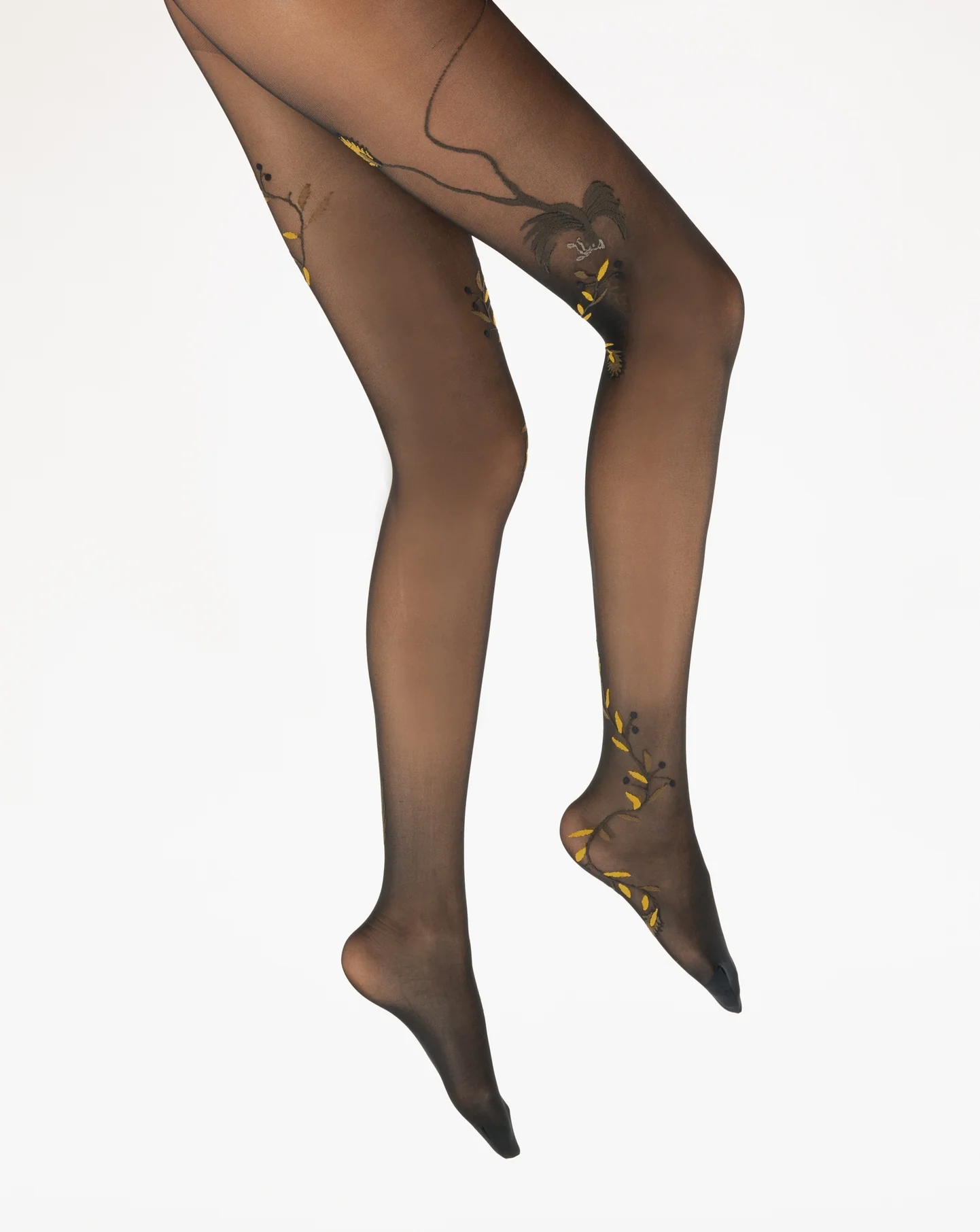 Collants 30D femme marine oiseau gris et jaune – Image 2