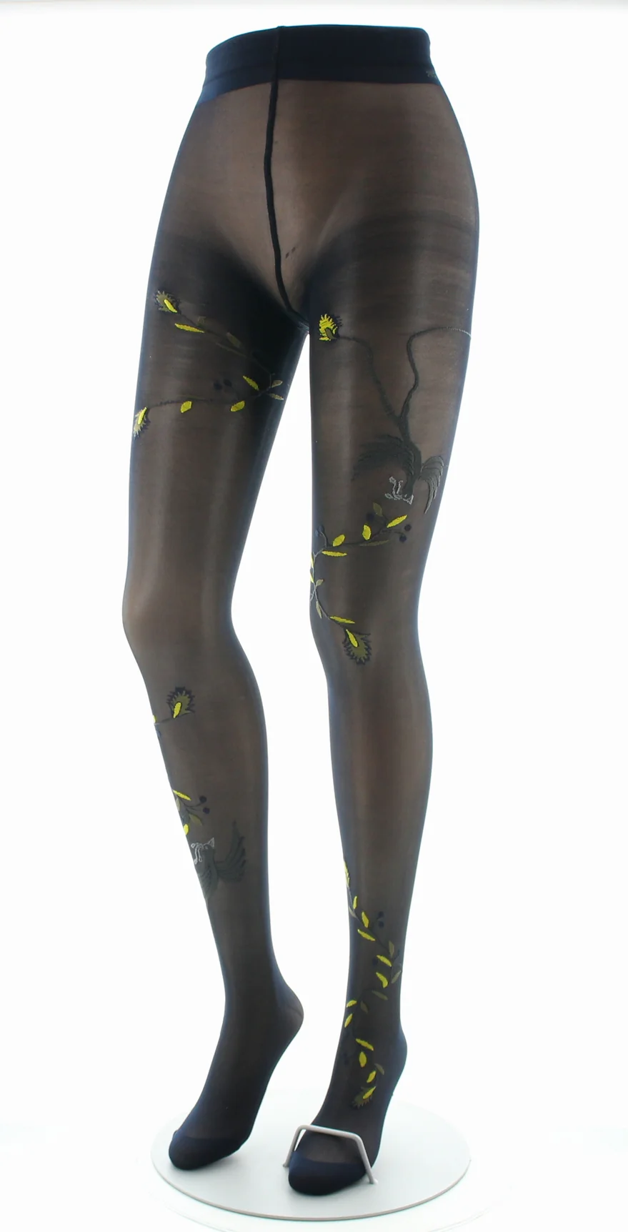 Collants 30D femme marine oiseau gris et jaune – Image 4