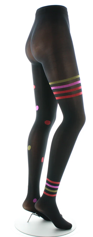Collants Asymétrie pois et rayures Noir et Rose – Image 6