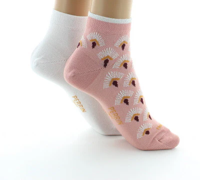 Lot de 2 paires Socquettes Femme Art déco en coton fil d'Écosse Vieux rose/Blanc – Image 2