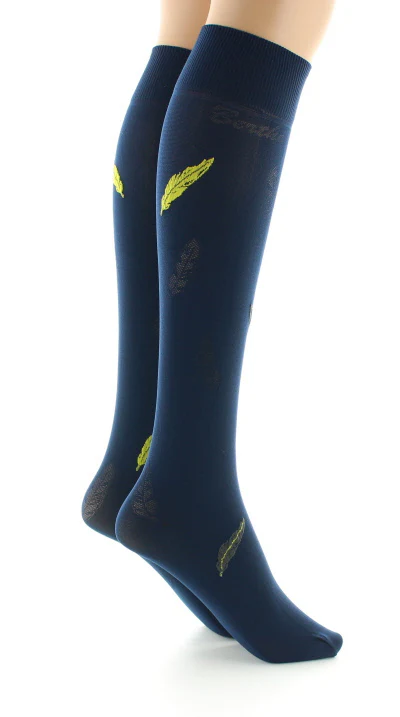 Mi-bas femme 40D plume bleu marine et jaune – Image 2