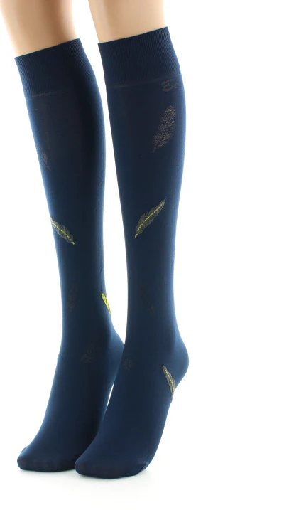 Mi-bas femme 40D plume bleu marine et jaune – Image 4