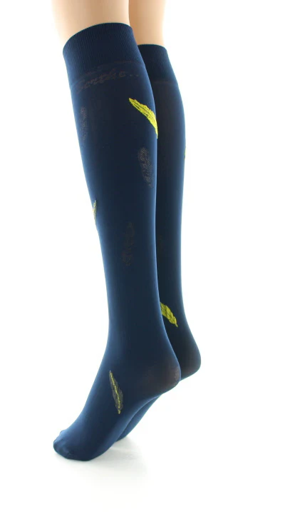 Mi-bas femme 40D plume bleu marine et jaune – Image 5