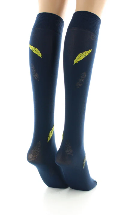 Mi-bas femme 40D plume bleu marine et jaune – Image 6