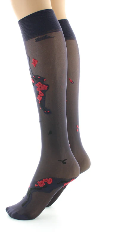 Mi-bas fleurs japonaises Rouge – Image 3