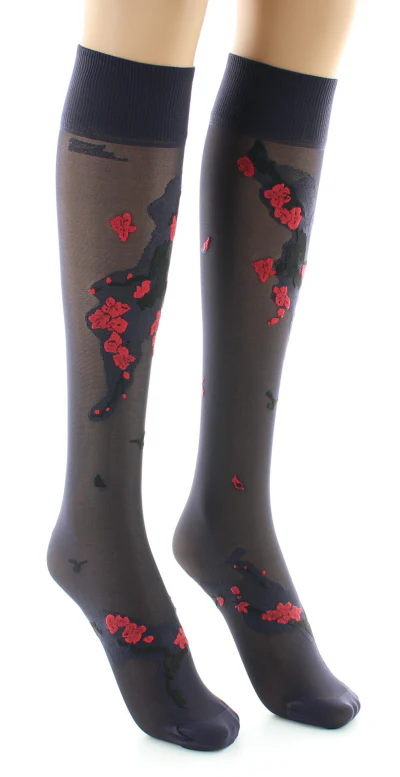 Mi-bas fleurs japonaises Rouge – Image 6
