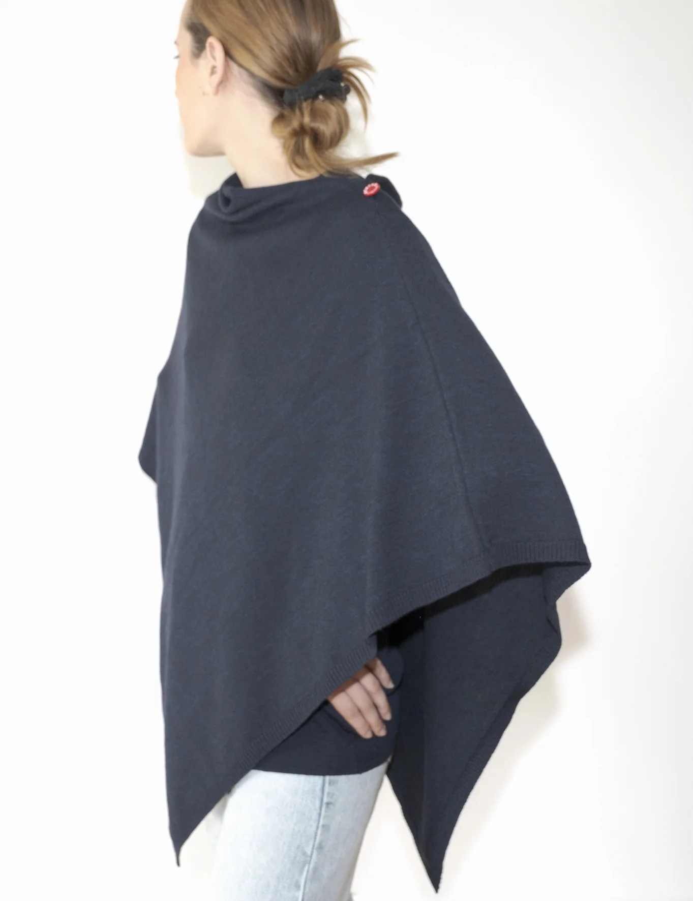 Poncho femme laine mérinos marine chiné – Image 4